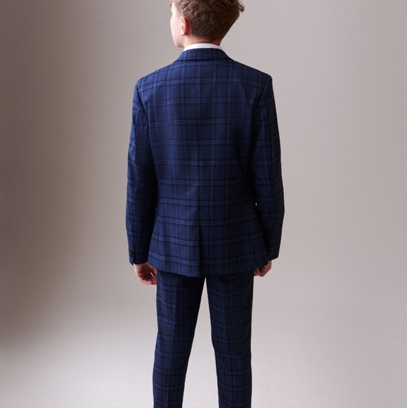 7Y Next Navy Blue Skinny Fit Check Blazer - Picture 10 of 11